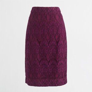 J. Crew Lace Pencil Skirt In Plum Size 8 EUC